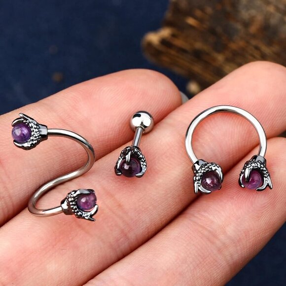 3PCS Cartilage Earrings, 316L Surgical Steel Mixed Earrings with Dragon Claw Twi - Picture 5 of 7